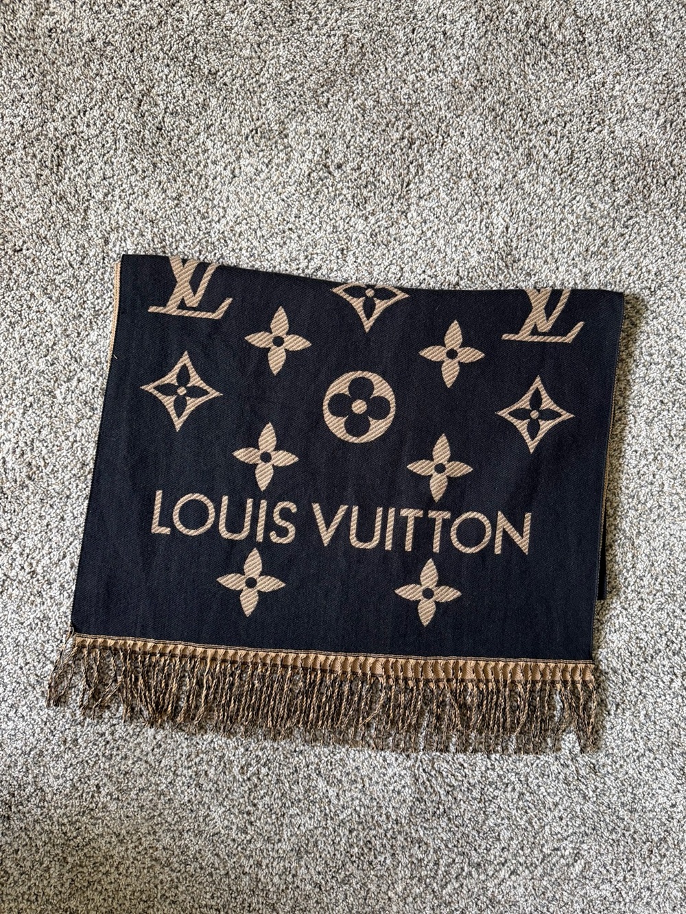 Louis Vuitton Black and Brown Monogram Fringe Wrap